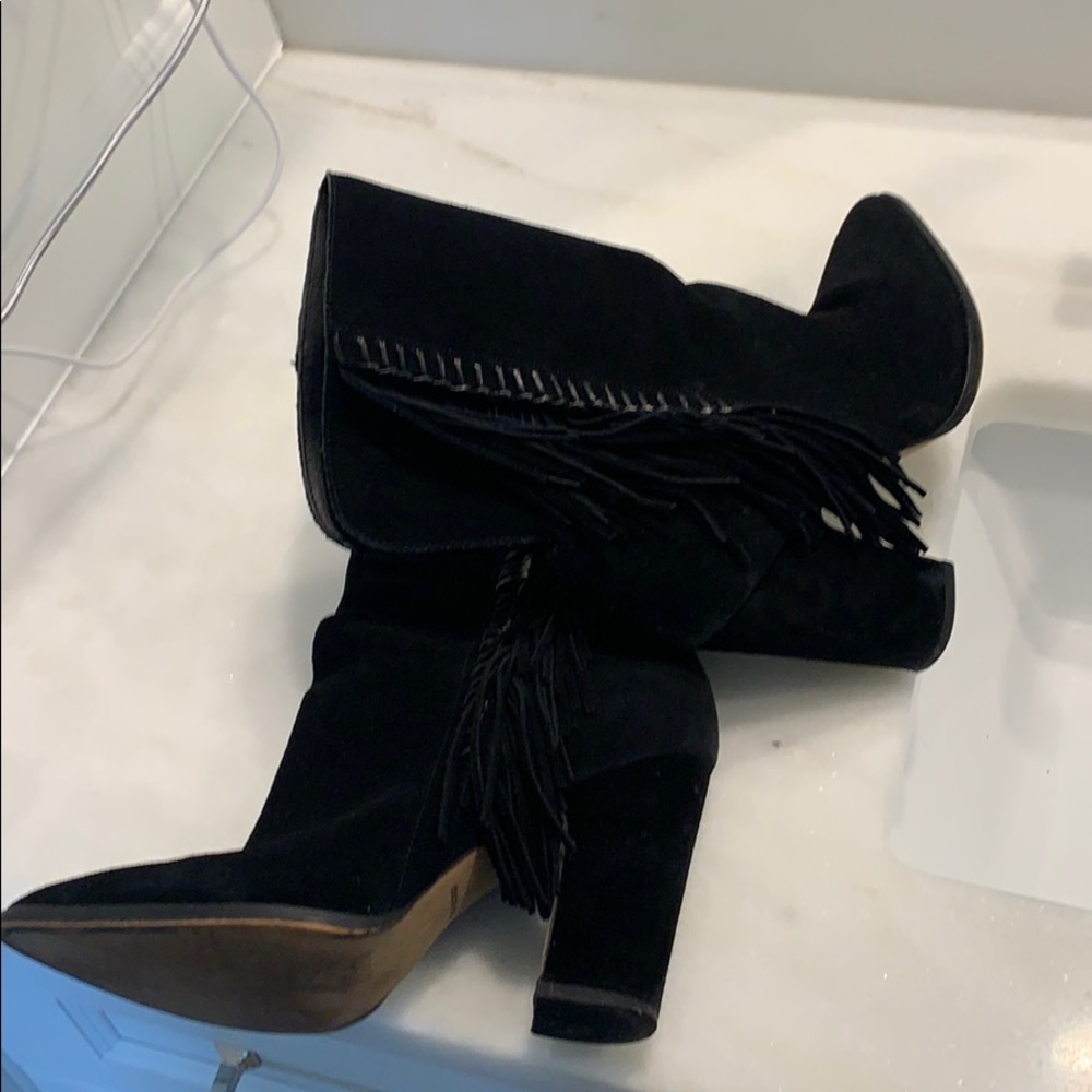 Black fringe booties